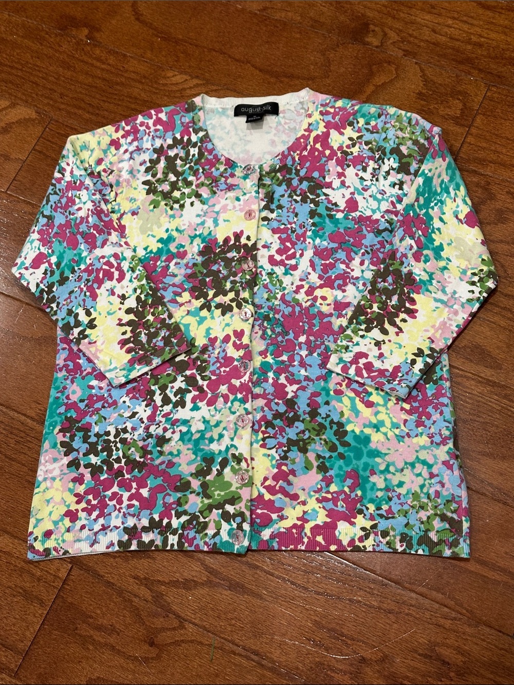 august silk Pastel Floral watercolor Crewneck cardigan